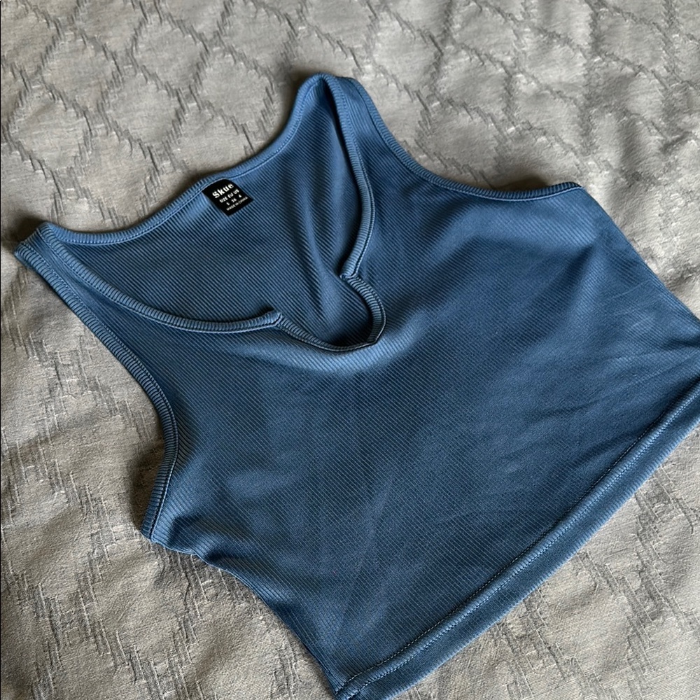 Blue Ribbed Women's Top